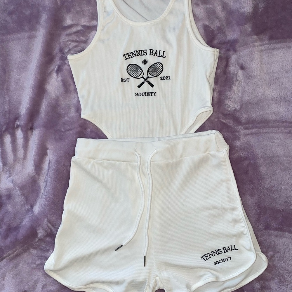 White Tennis Ball Society Tank and Shorts Set